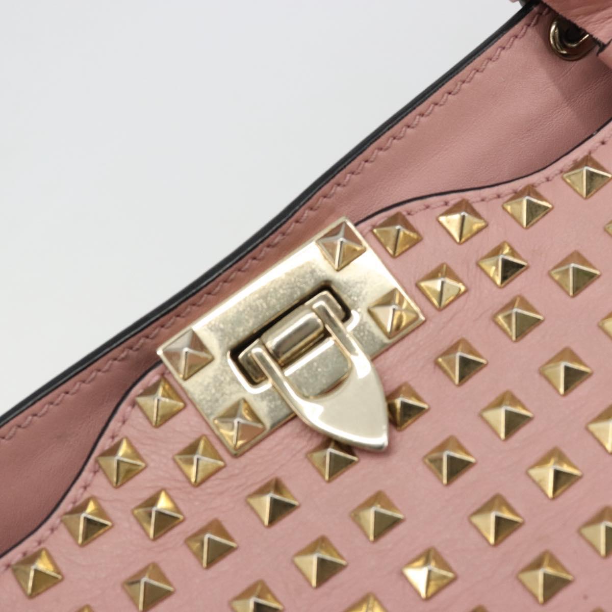 VALENTINO Rock Studs Tote Bag Leather Pink Gold Auth bs35382