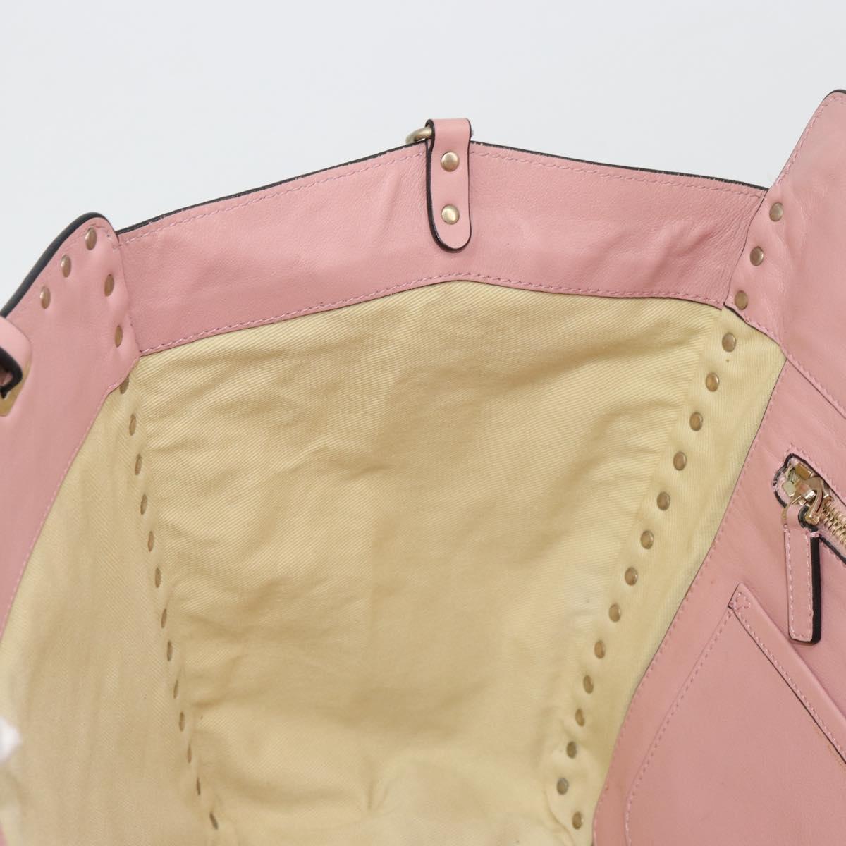 VALENTINO Rock Studs Tote Bag Leather Pink Gold Auth bs35382