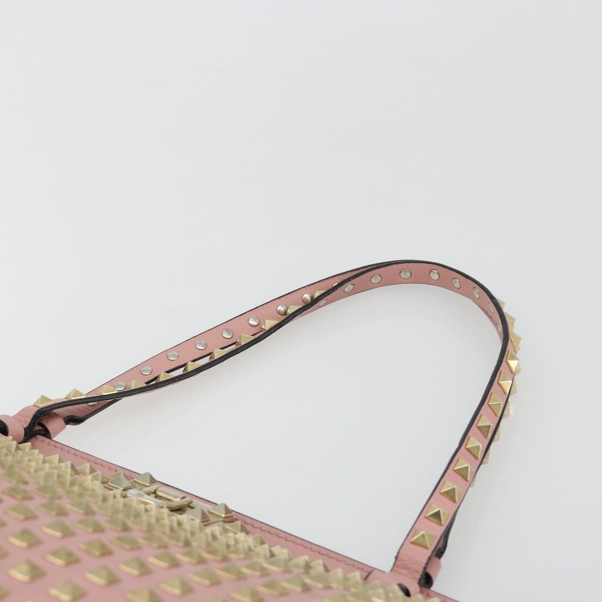 VALENTINO Rock Studs Tote Bag Leather Pink Gold Auth bs35382