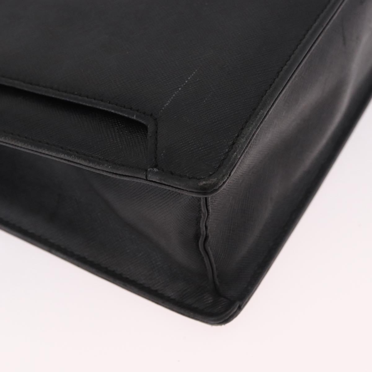 BURBERRY Business Bag Leather Black Silver Auth bs35383