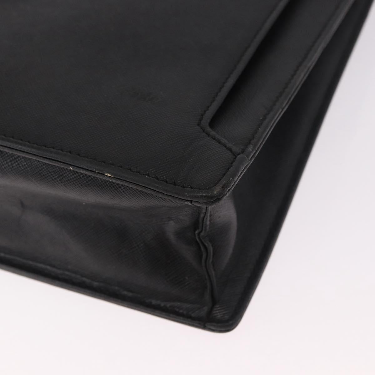 BURBERRY Business Bag Leather Black Silver Auth bs35383