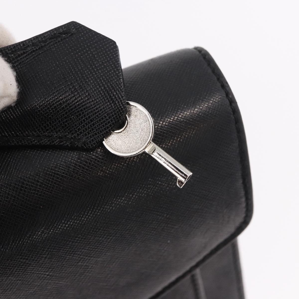 BURBERRY Business Bag Leather Black Silver Auth bs35383