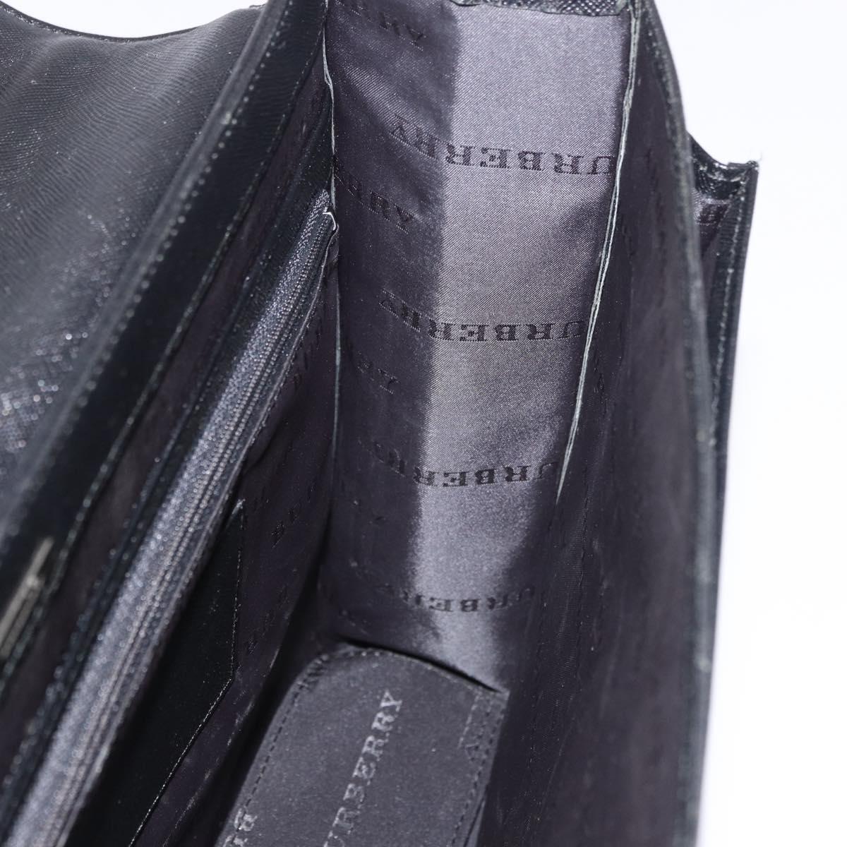 BURBERRY Business Bag Leather Black Silver Auth bs35383