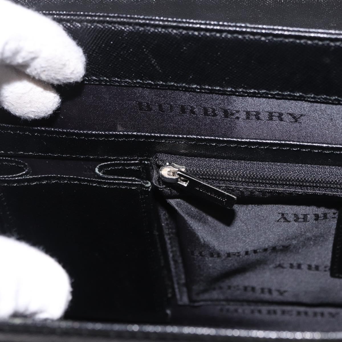 BURBERRY Business Bag Leather Black Silver Auth bs35383
