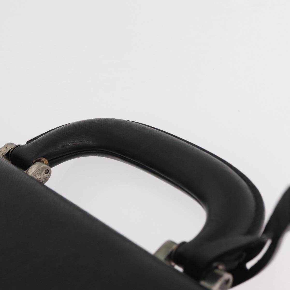 BURBERRY Business Bag Leather Black Silver Auth bs35383