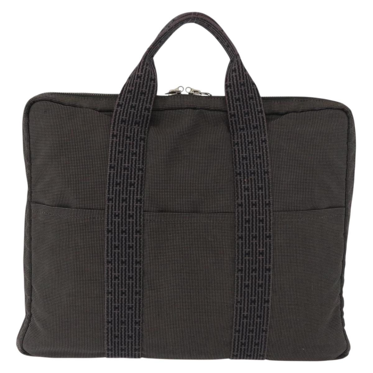HERMES Her Line Hand Bag Canvas Black Silver Auth bs35384