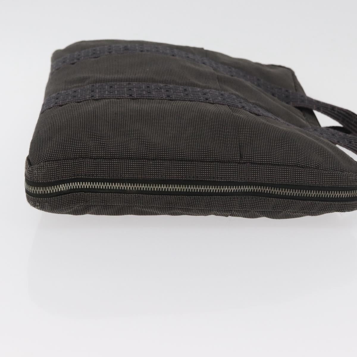 HERMES Her Line Hand Bag Canvas Black Silver Auth bs35384