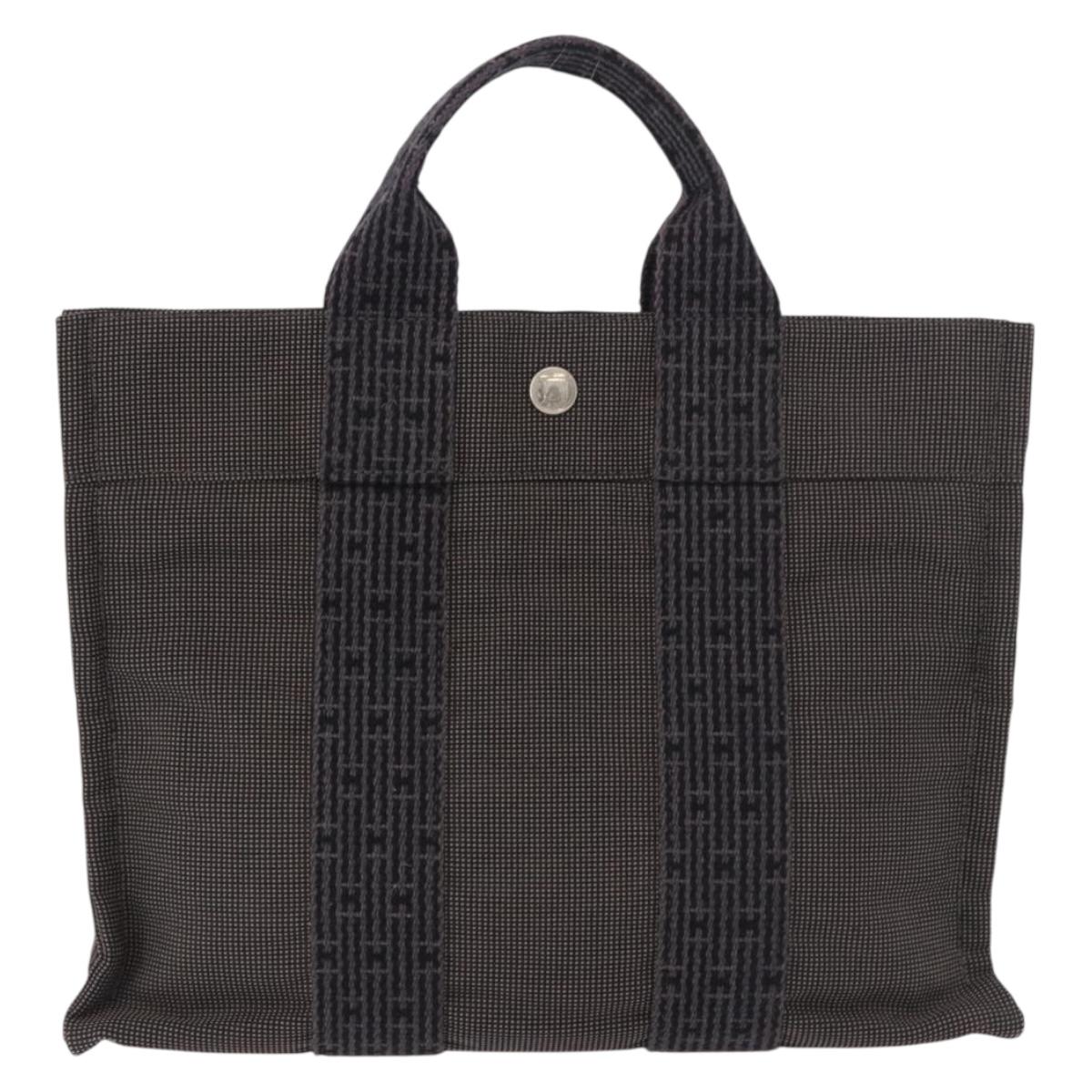 HERMES Her Line Hand Bag Canvas Black Silver Auth bs35385A