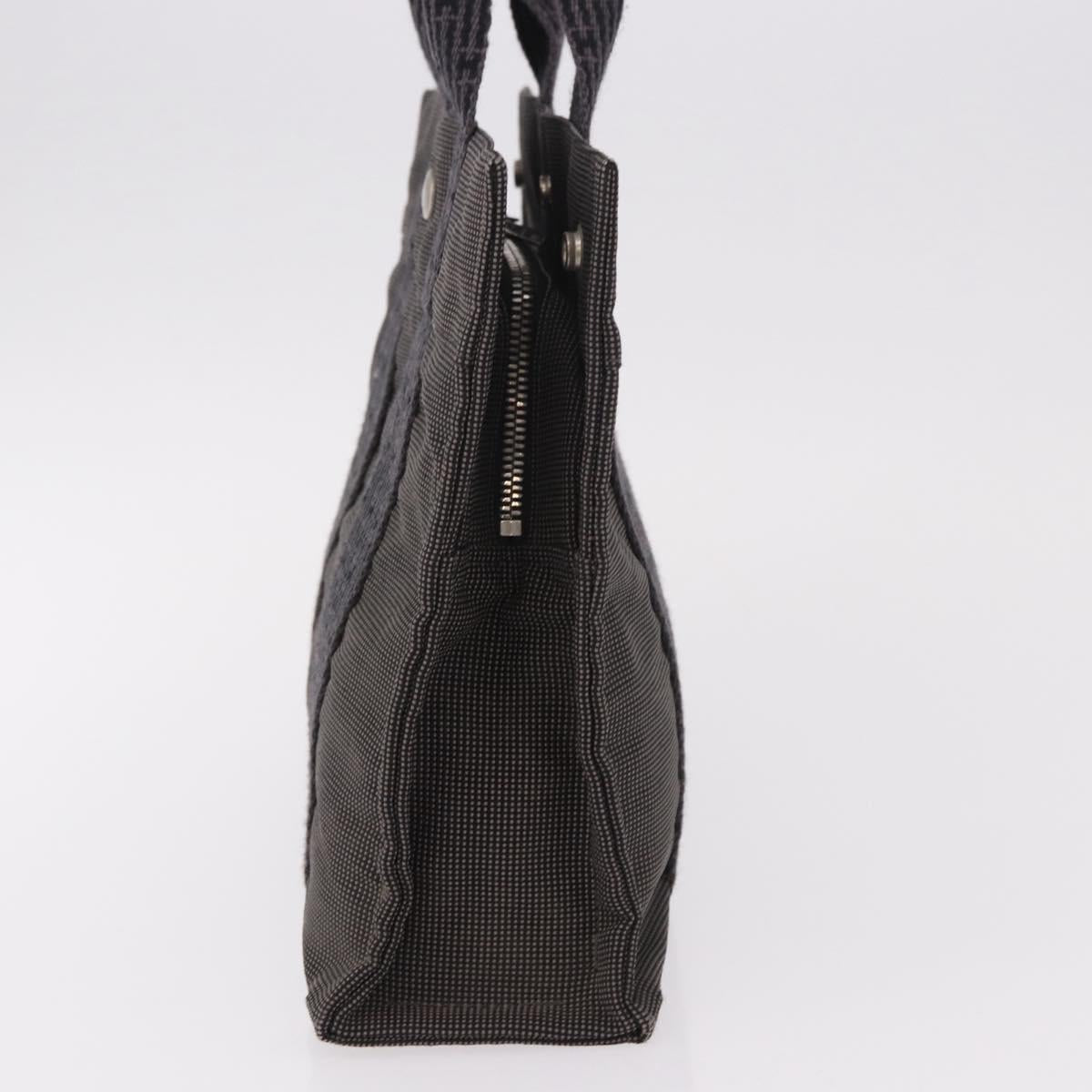 HERMES Her Line Hand Bag Canvas Black Silver Auth bs35385A