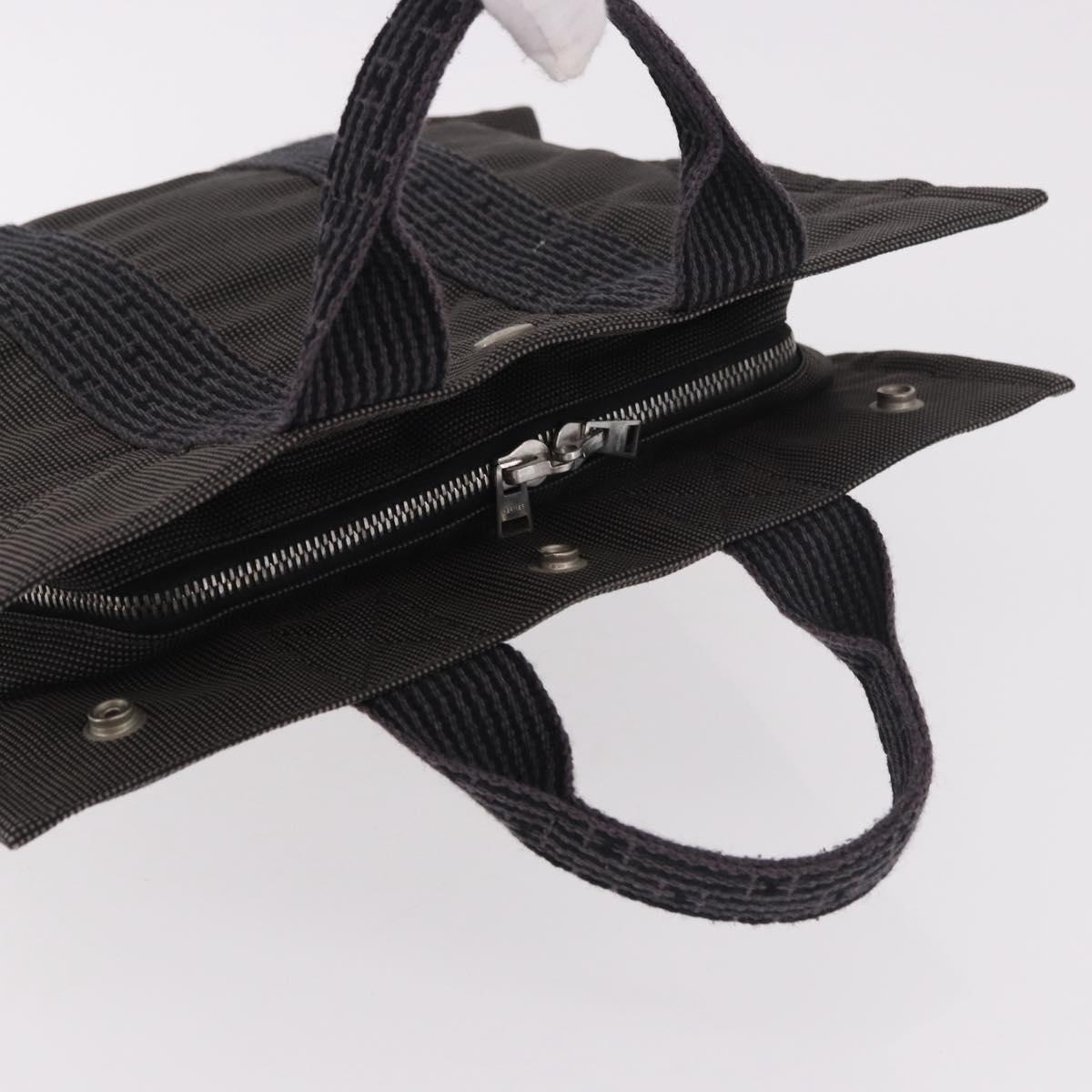 HERMES Her Line Hand Bag Canvas Black Silver Auth bs35385A
