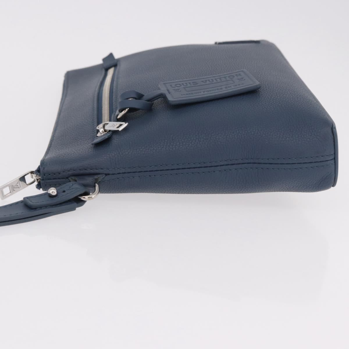 LOUIS VUITTON Takeoff Pouch Cowhide leather Blue Atlantic M82813 Auth bs35391A