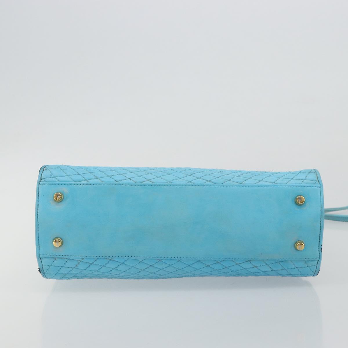 BALLY Hand Bag Leather 2way Light Blue Gold Auth bs35393