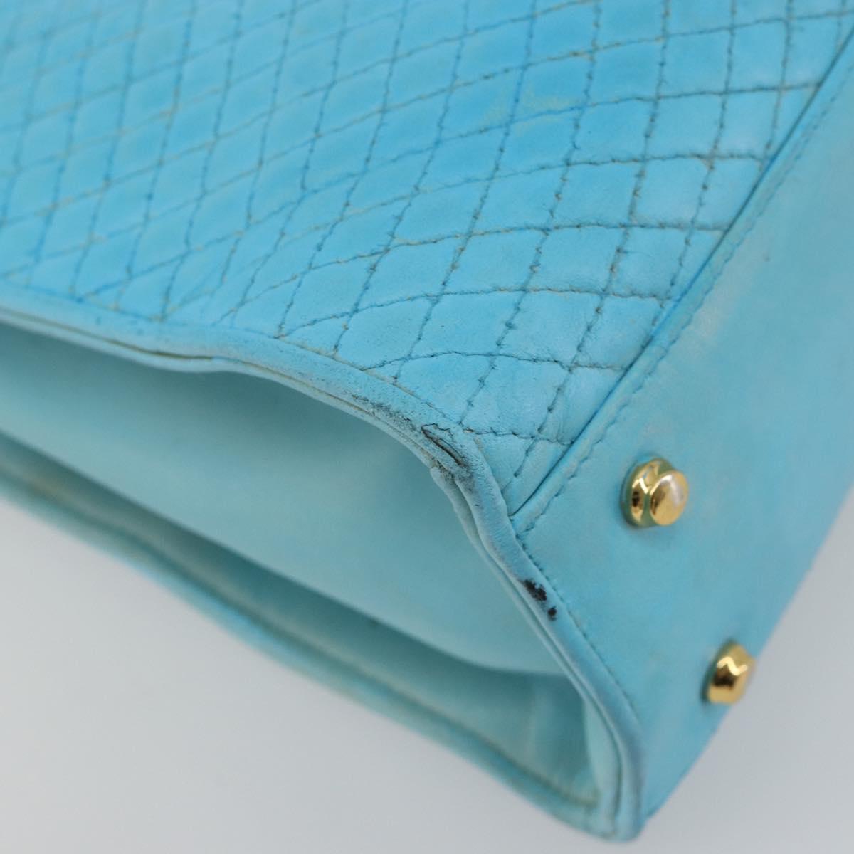 BALLY Hand Bag Leather 2way Light Blue Gold Auth bs35393