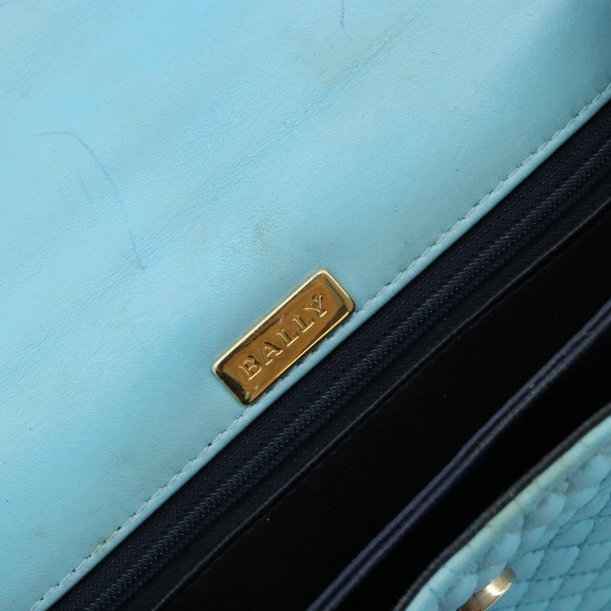 BALLY Hand Bag Leather 2way Light Blue Gold Auth bs35393
