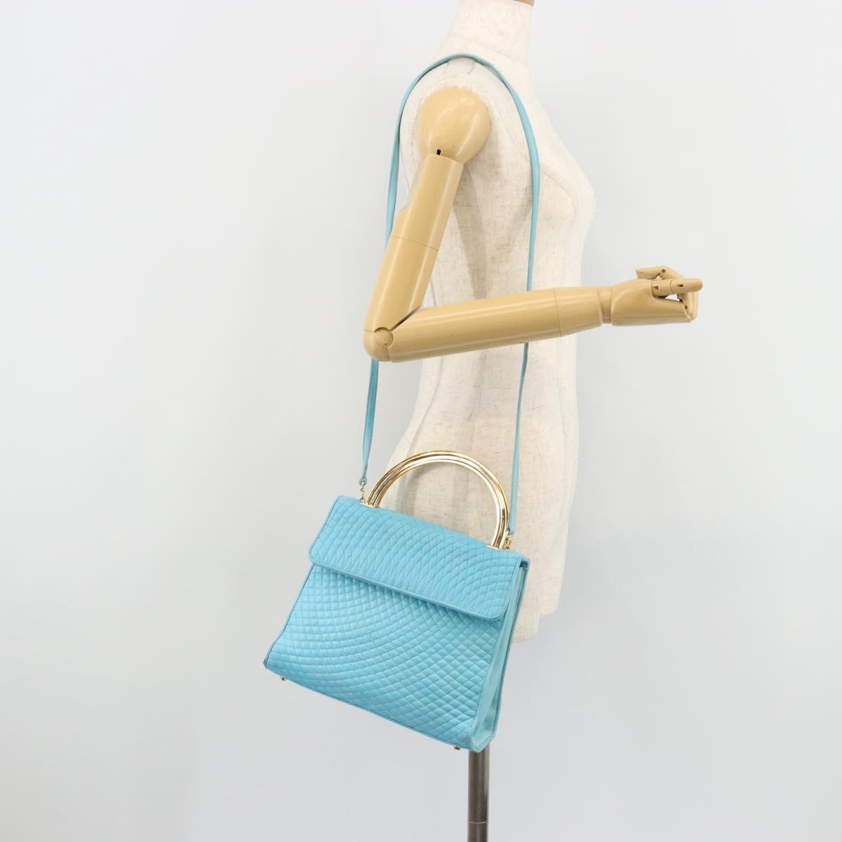 BALLY Hand Bag Leather 2way Light Blue Gold Auth bs35393