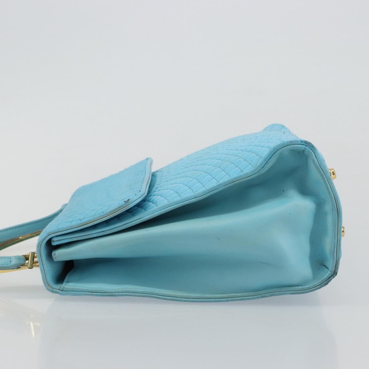BALLY Hand Bag Leather 2way Light Blue Gold Auth bs35393
