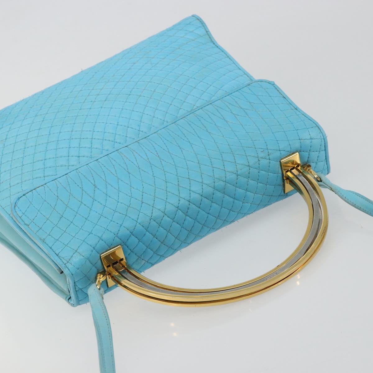 BALLY Hand Bag Leather 2way Light Blue Gold Auth bs35393