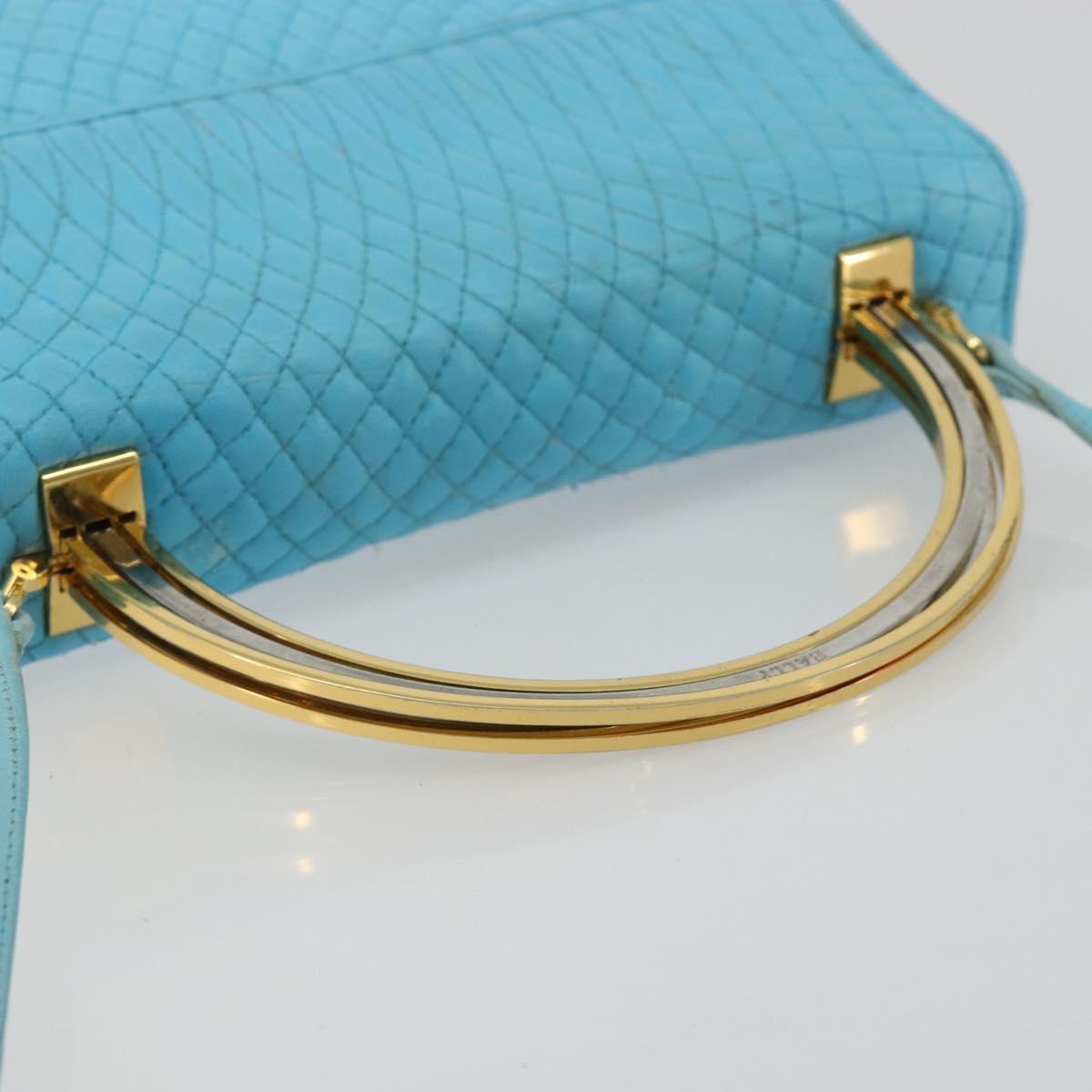 BALLY Hand Bag Leather 2way Light Blue Gold Auth bs35393
