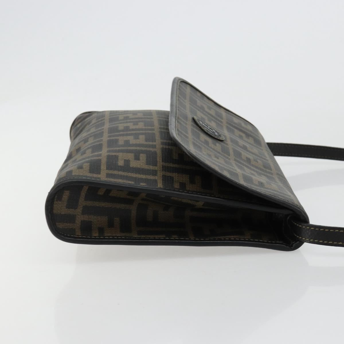 FENDI Zucca Canvas Shoulder Bag PVC Black Brown Auth bs35394A