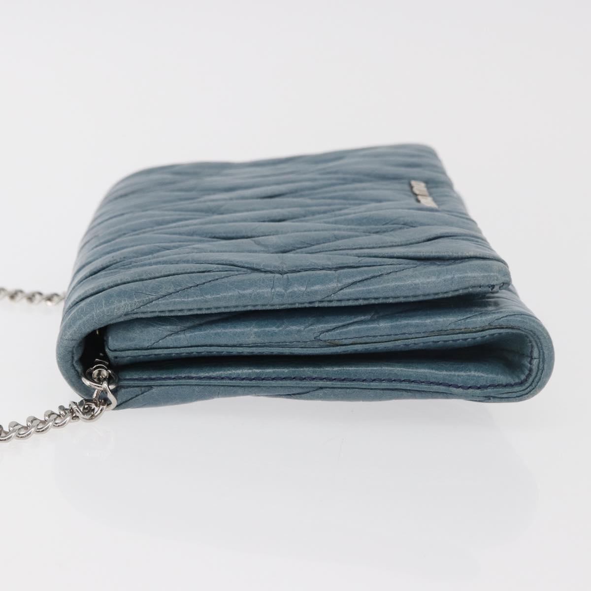 Miu Miu Chain Shoulder Bag Leather Blue Silver Auth bs35396A