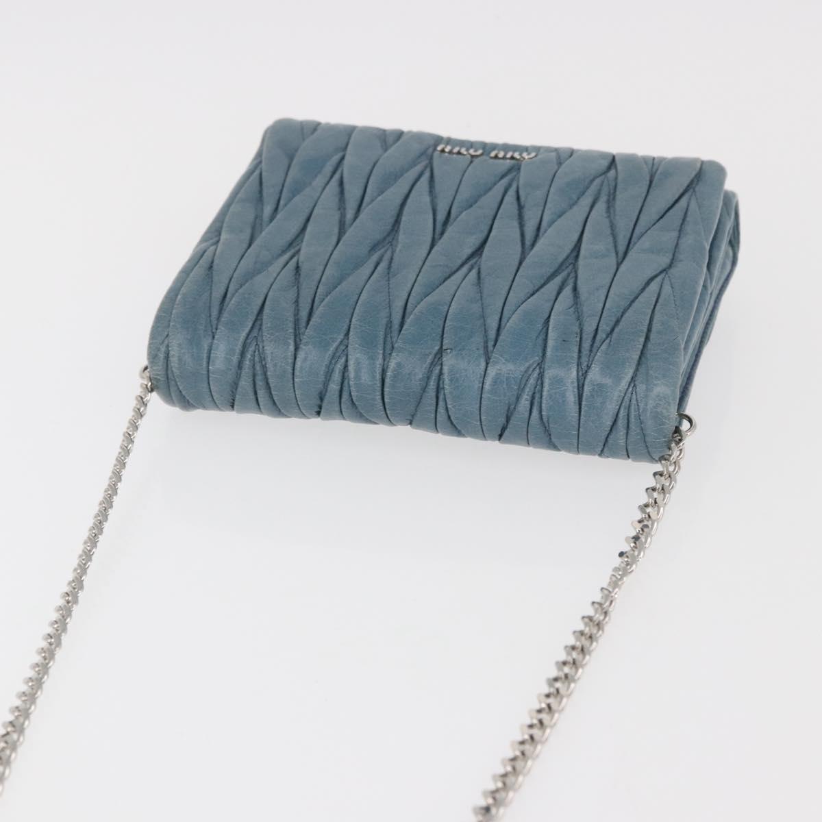 Miu Miu Chain Shoulder Bag Leather Blue Silver Auth bs35396A