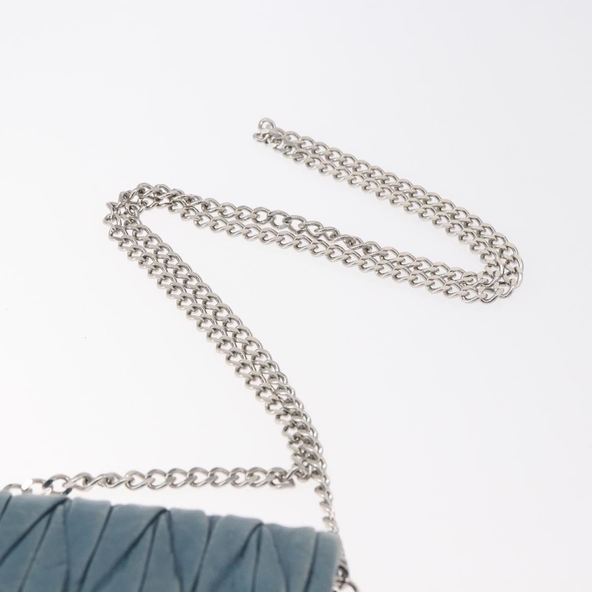 Miu Miu Chain Shoulder Bag Leather Blue Silver Auth bs35396A