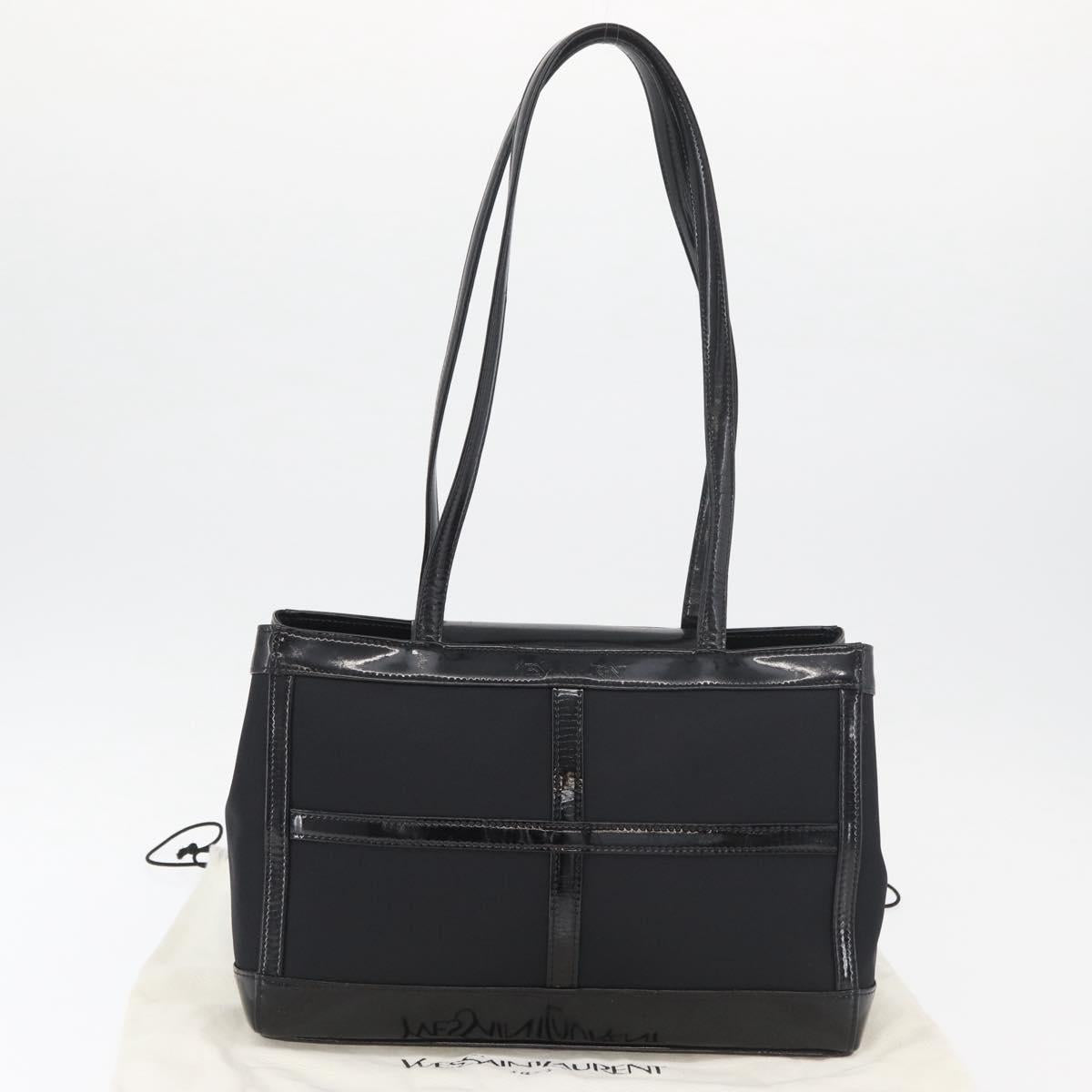 SAINT LAURENT Tote Bag Patent leather Black Silver Auth bs35398