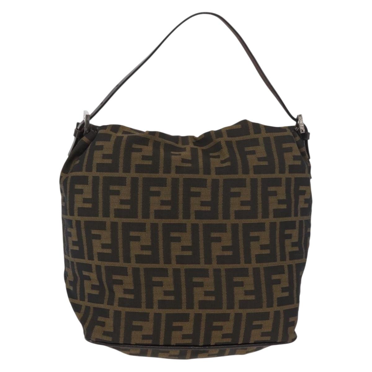 FENDI Zucca Canvas Shoulder Bag Black Brown Auth bs35401