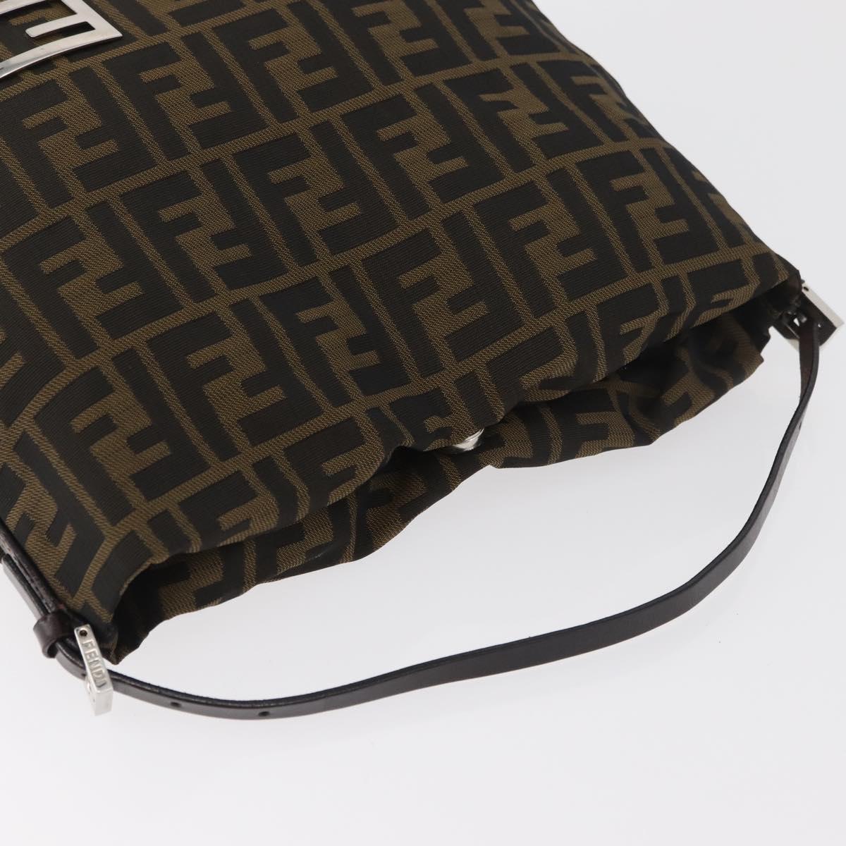 FENDI Zucca Canvas Shoulder Bag Black Brown Auth bs35401