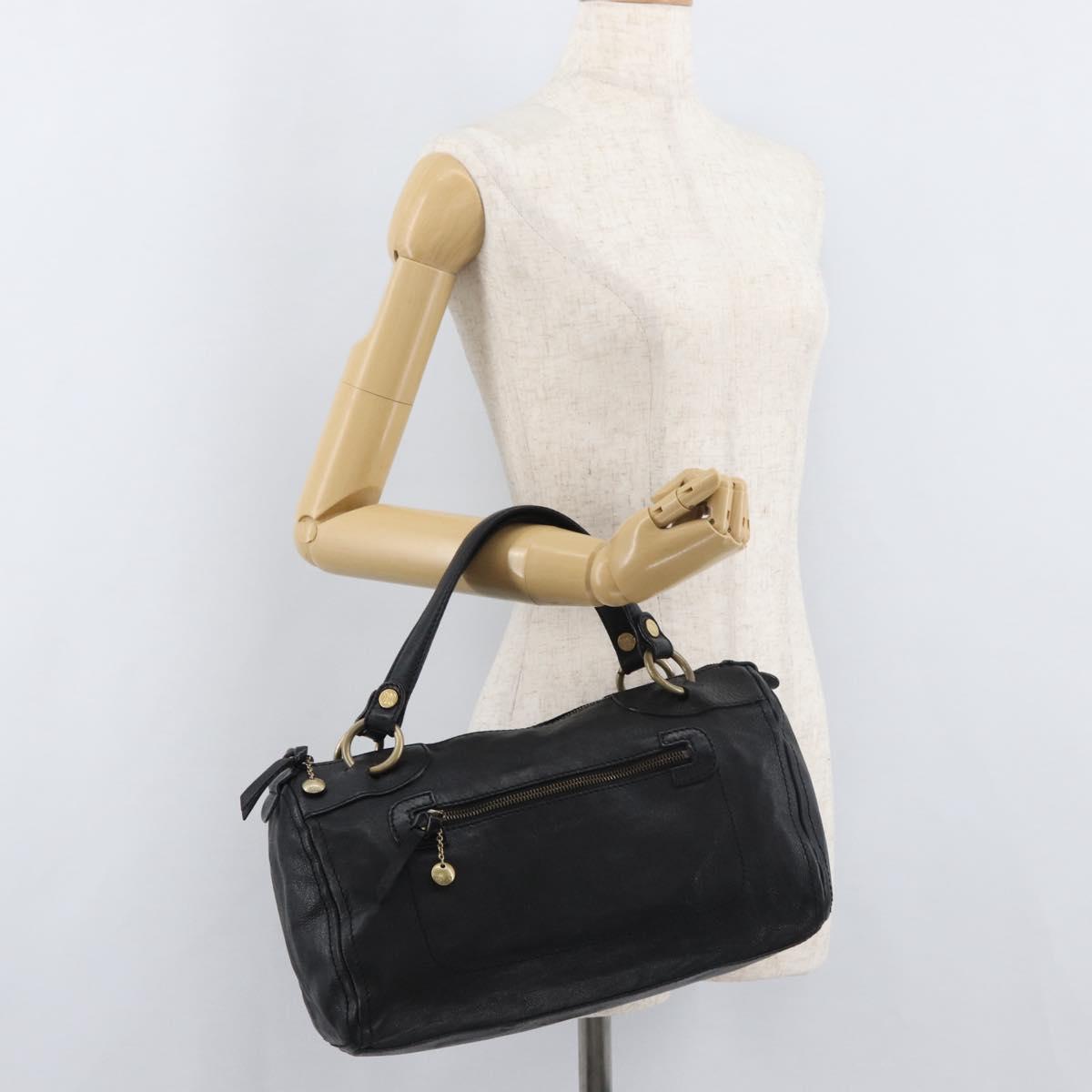 CELINE Hand Bag Leather Black Gold Auth bs35405