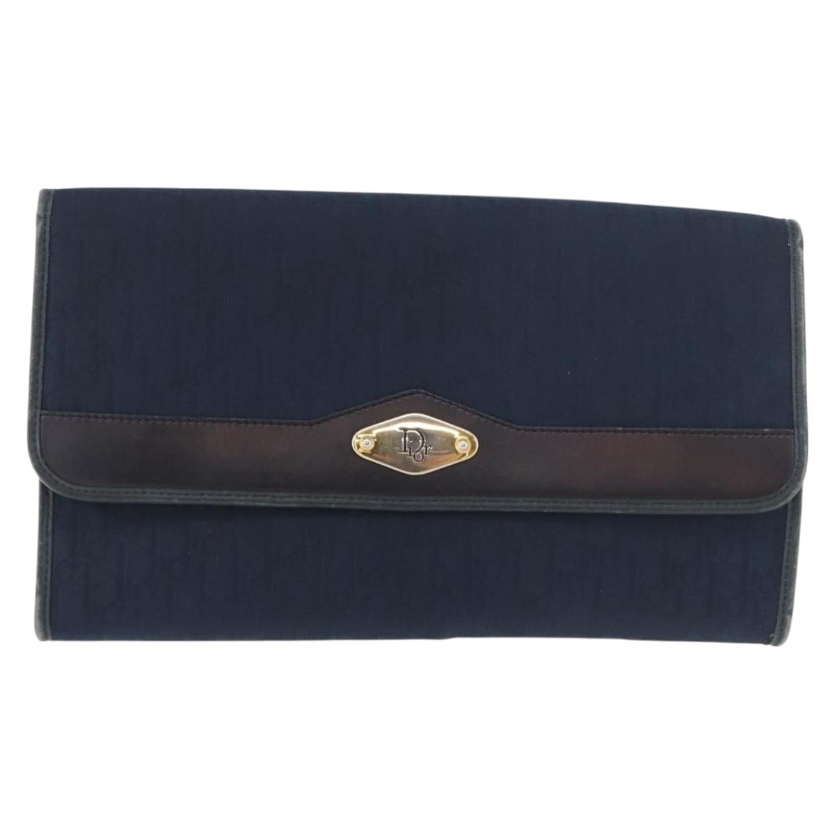 Christian Dior Trotter Canvas Chain Shoulder Bag Navy Gold Auth bs35406