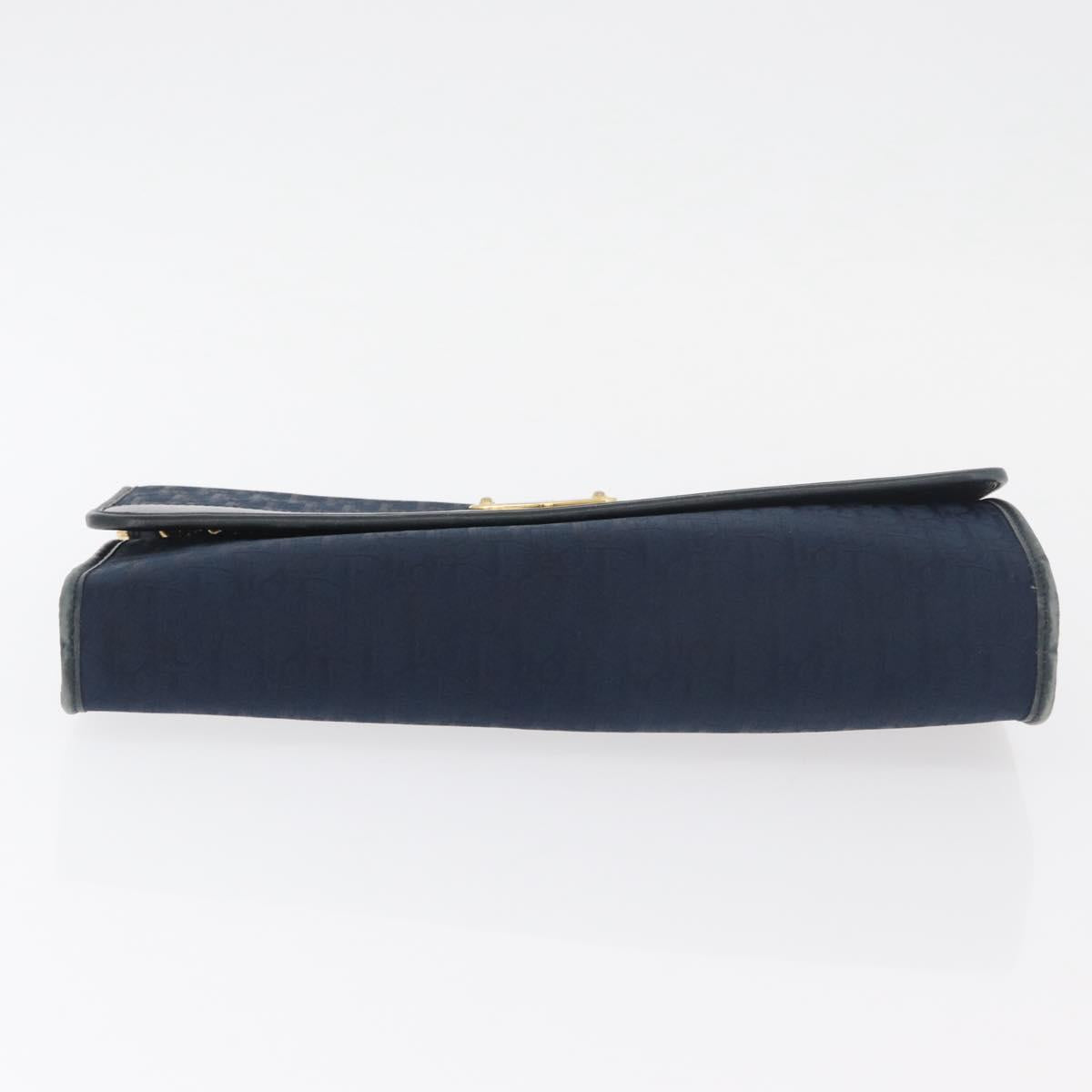 Christian Dior Trotter Canvas Chain Shoulder Bag Navy Gold Auth bs35406
