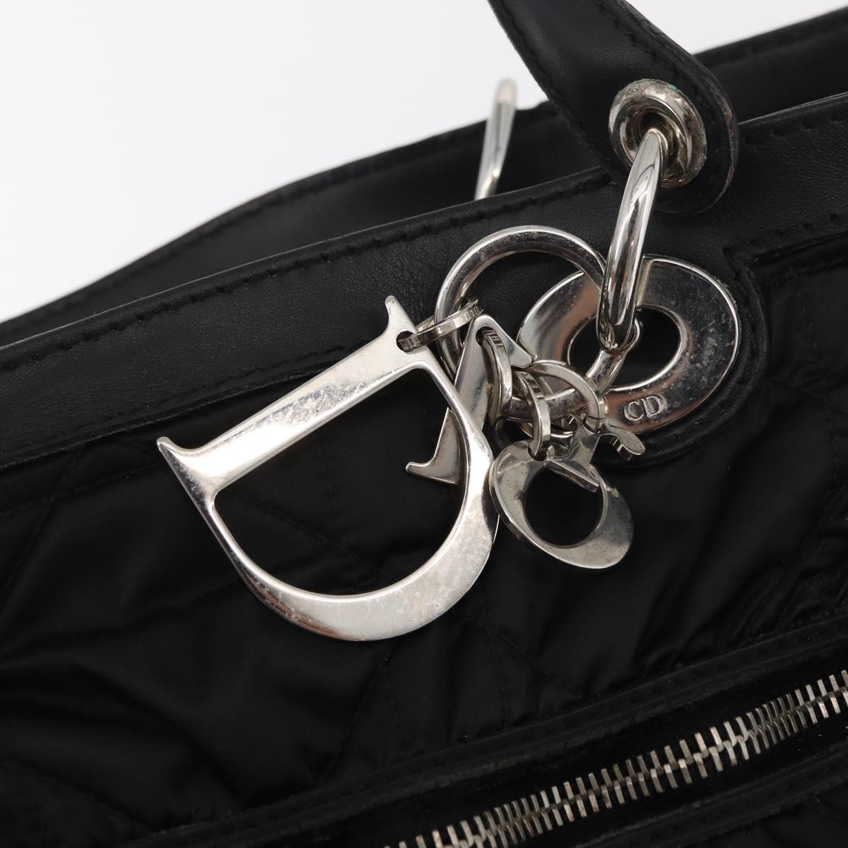 Christian Dior Lady Dior Tote Bag Nylon Black Silver Auth bs35408