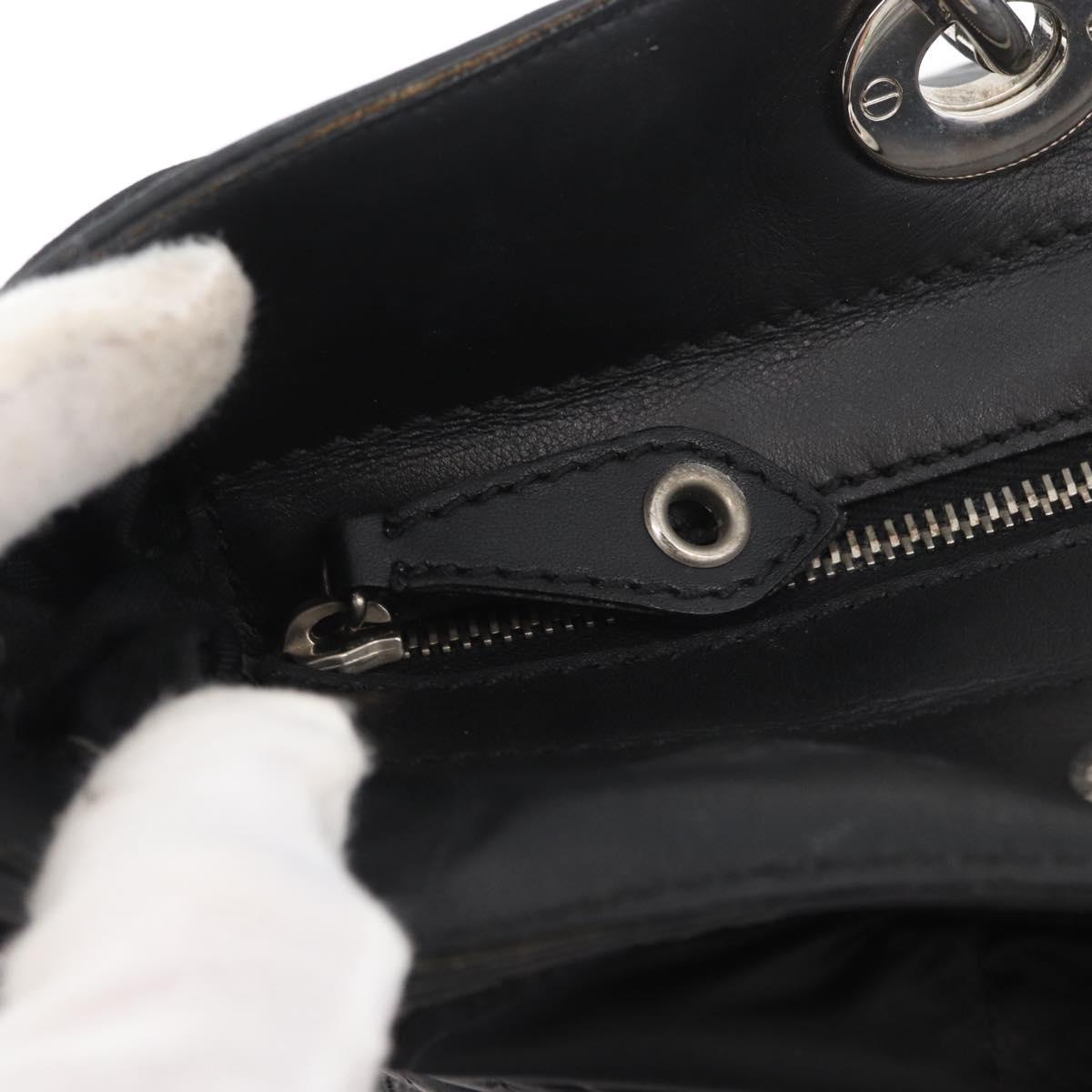 Christian Dior Lady Dior Tote Bag Nylon Black Silver Auth bs35408