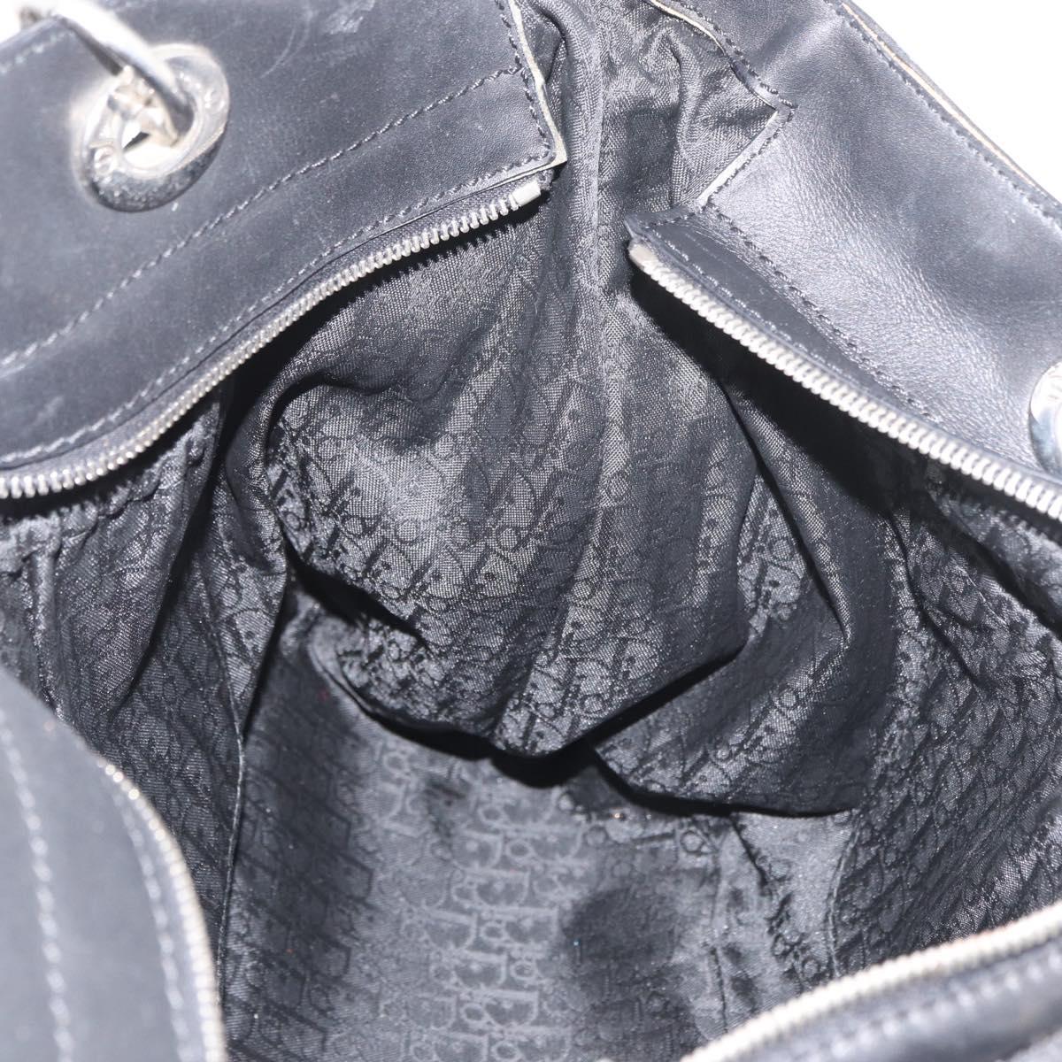Christian Dior Lady Dior Tote Bag Nylon Black Silver Auth bs35408