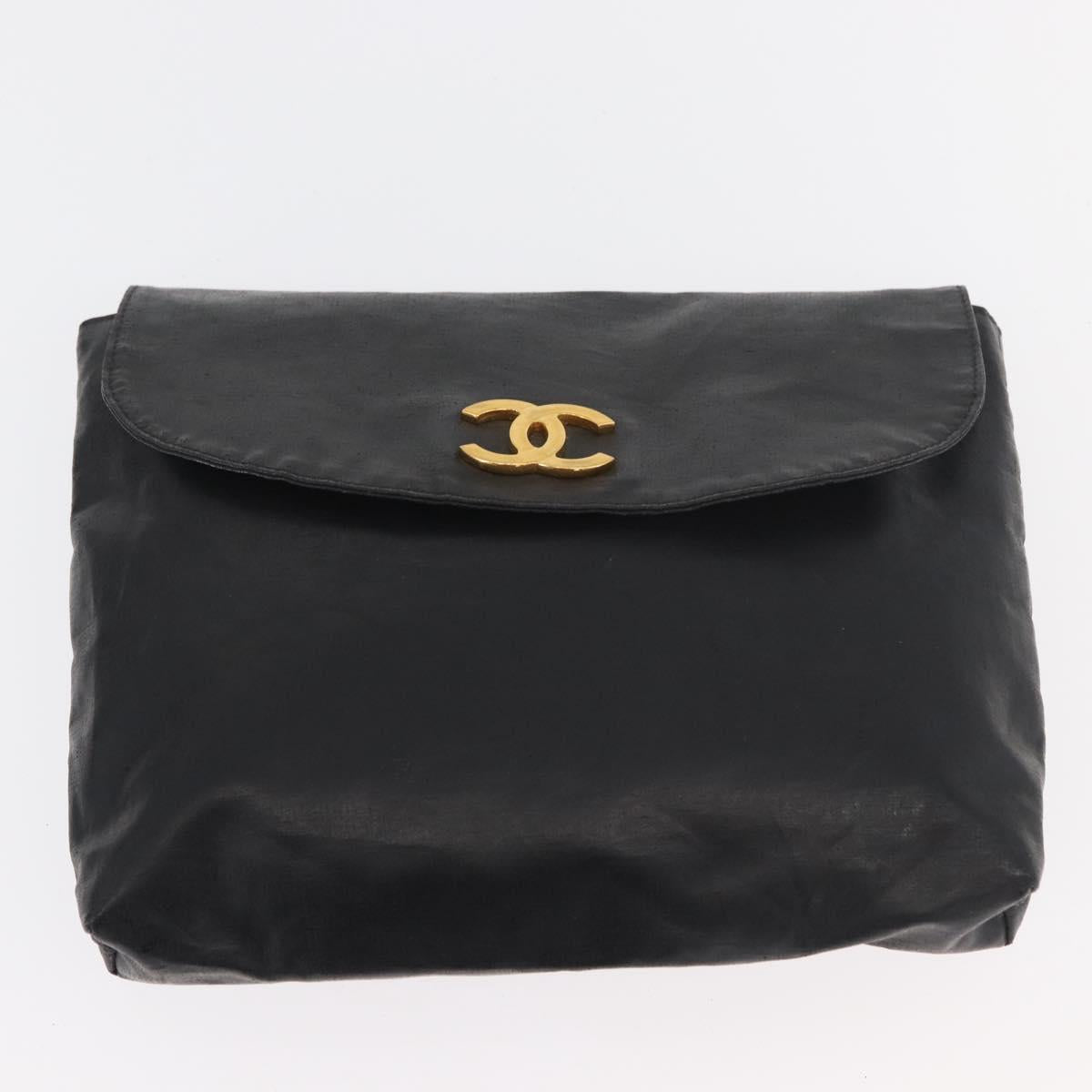 CHANEL Tote Bag Coated Canvas Black Silver CC Auth bs35410
