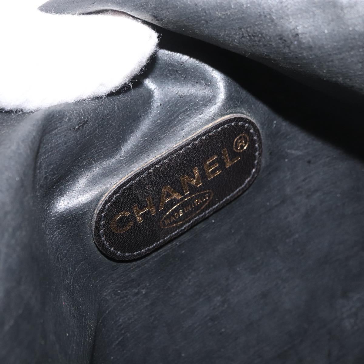 CHANEL Tote Bag Coated Canvas Black Silver CC Auth bs35410
