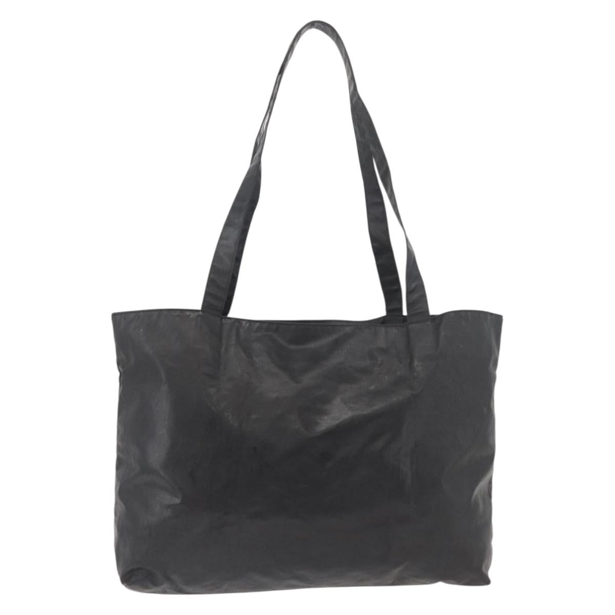 CHANEL Tote Bag Coated Canvas Black Silver CC Auth bs35410