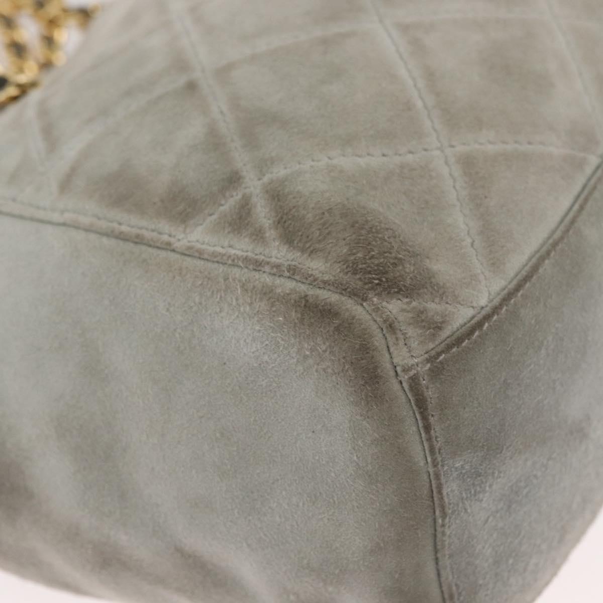 PRADA Chain Shoulder Bag Suede Gray Gold Auth bs35411