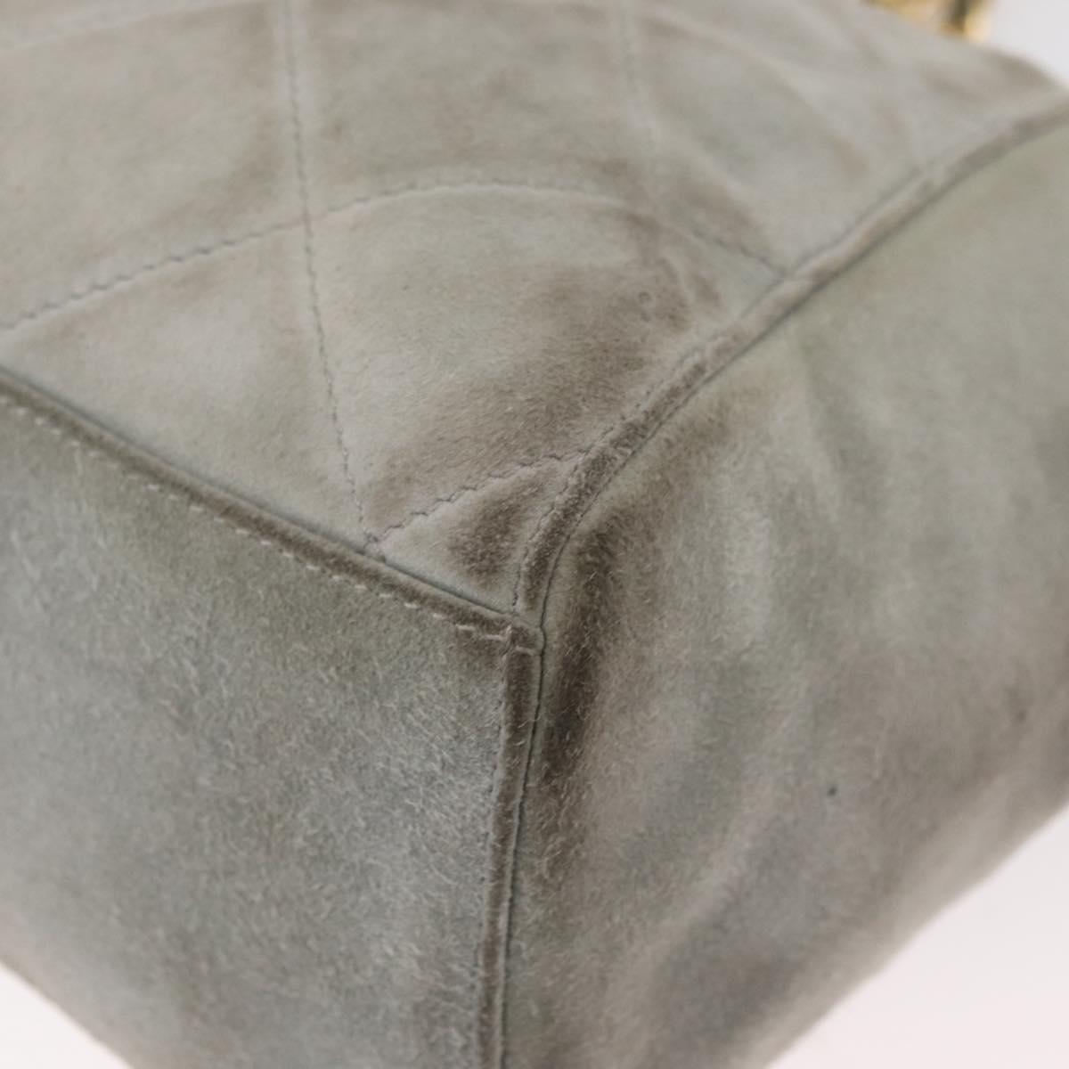 PRADA Chain Shoulder Bag Suede Gray Gold Auth bs35411