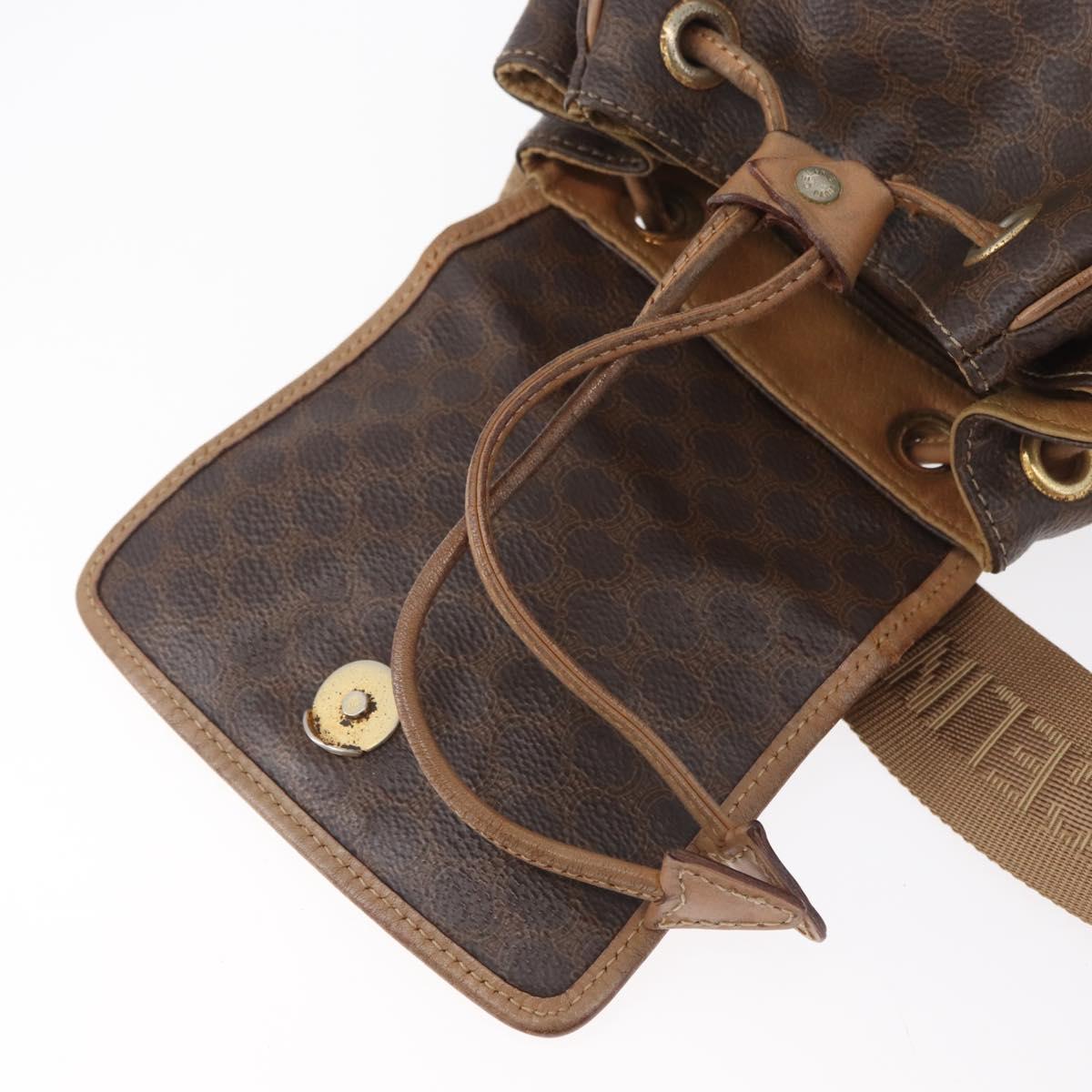 CELINE Macadam Canvas Backpack PVC Leather Brown Gold Auth bs35412