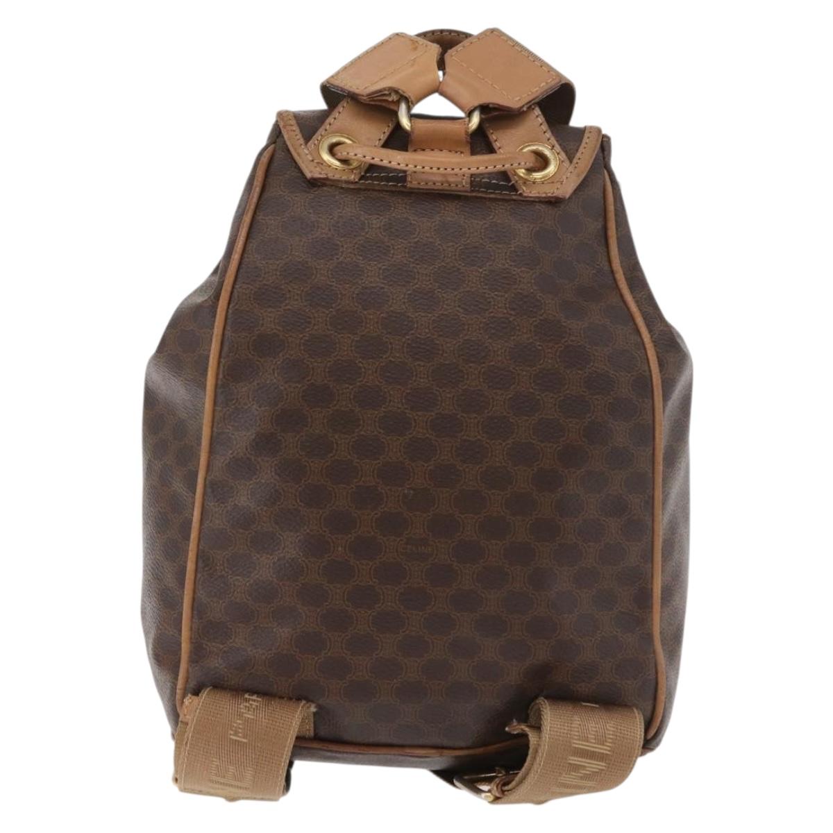 CELINE Macadam Canvas Backpack PVC Leather Brown Gold Auth bs35412