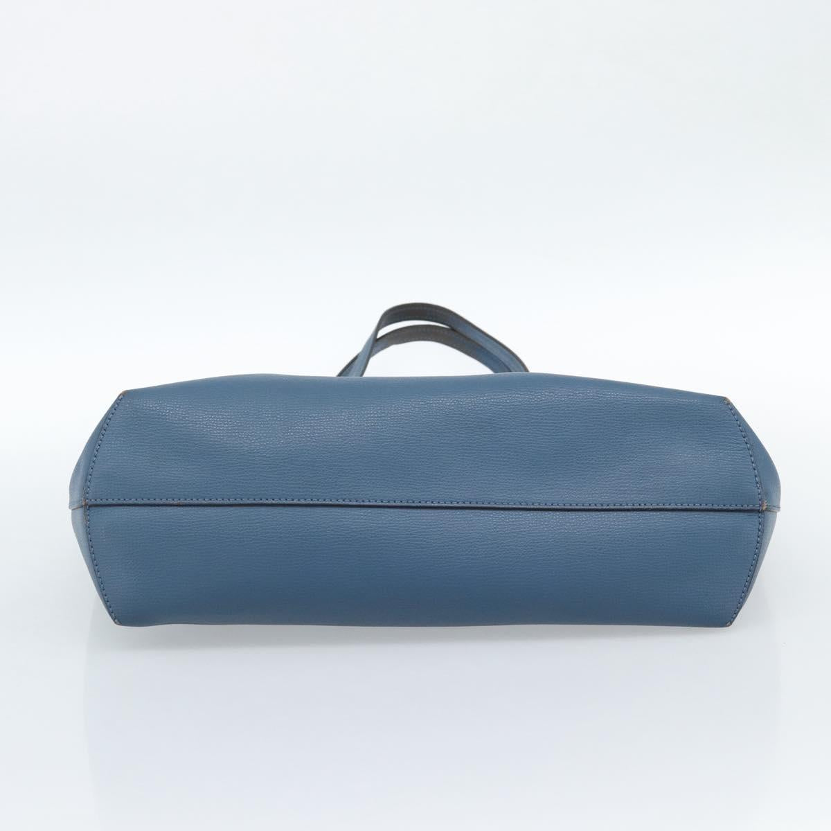 FENDI Tote Bag Leather Blue Silver Auth bs35416