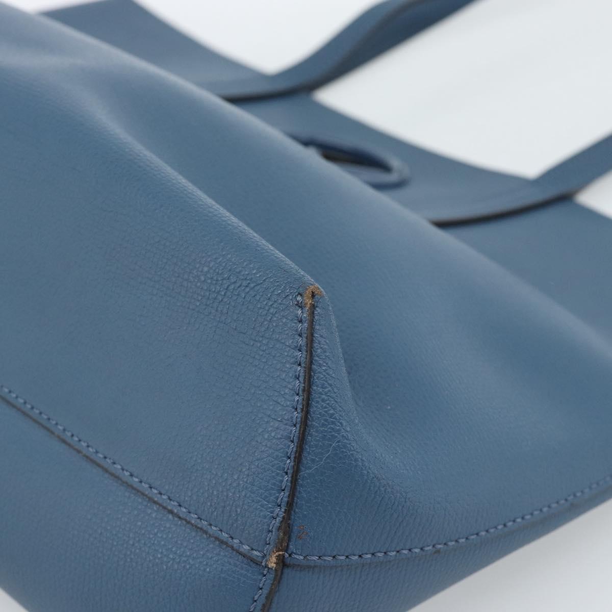 FENDI Tote Bag Leather Blue Silver Auth bs35416