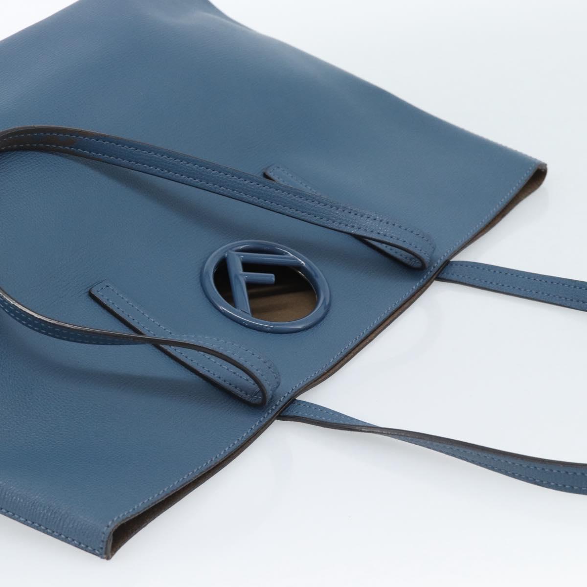 FENDI Tote Bag Leather Blue Silver Auth bs35416