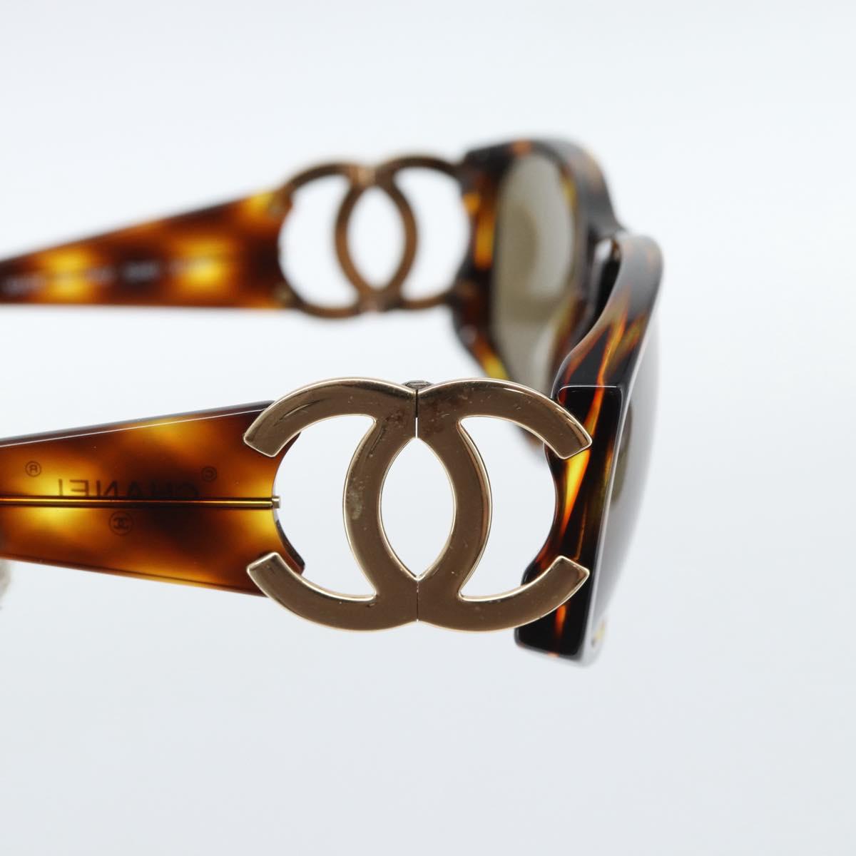 CHANEL Tortoise Pattern Sunglasses Plastic Brown Gold CC Auth bs35421