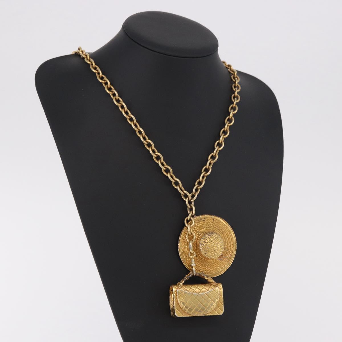 CHANEL Necklace Metal Gold Tone CC Auth bs35422A