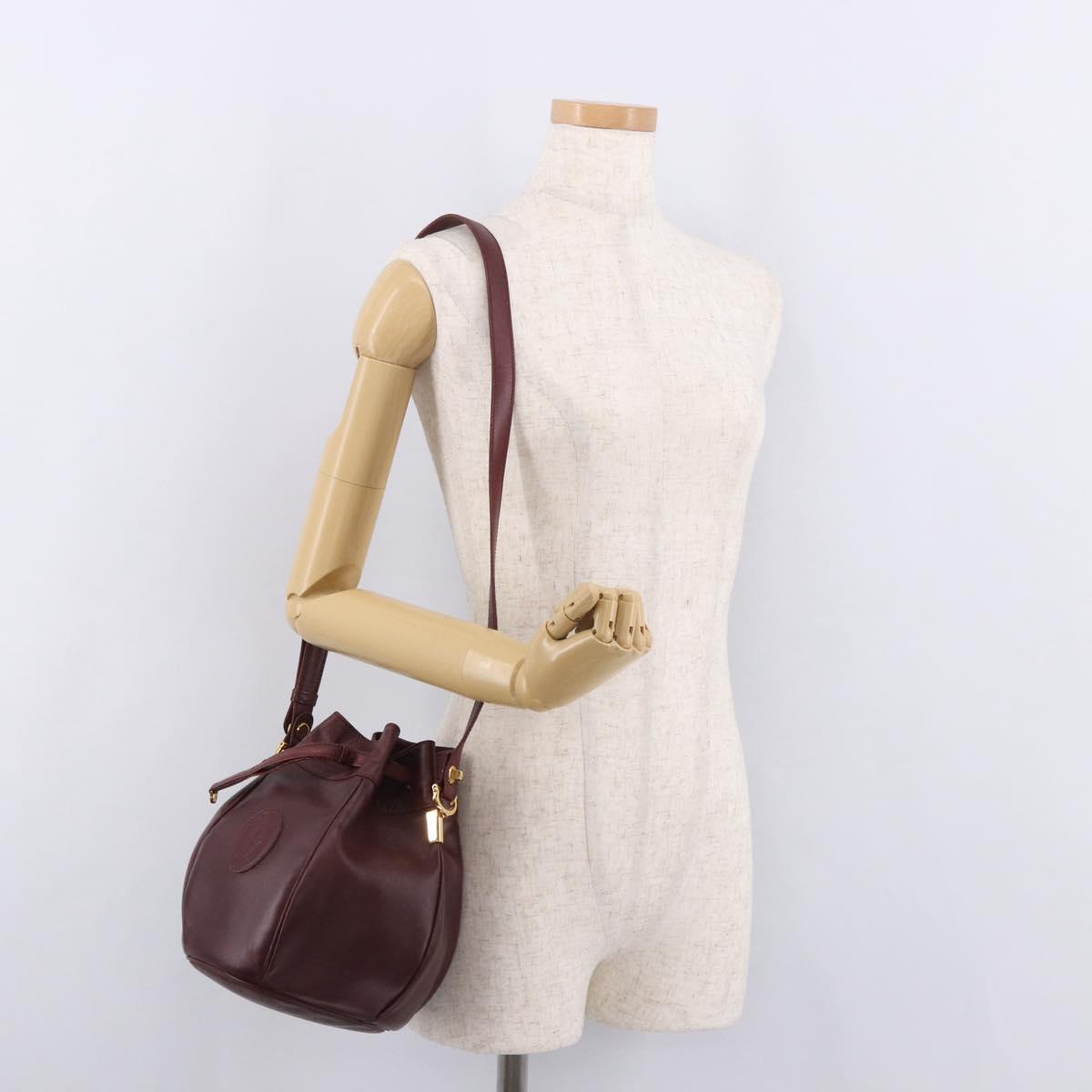 CELINE Must Line Purse Shoulder Bag Leather Bordeaux Gold Auth bs35428
