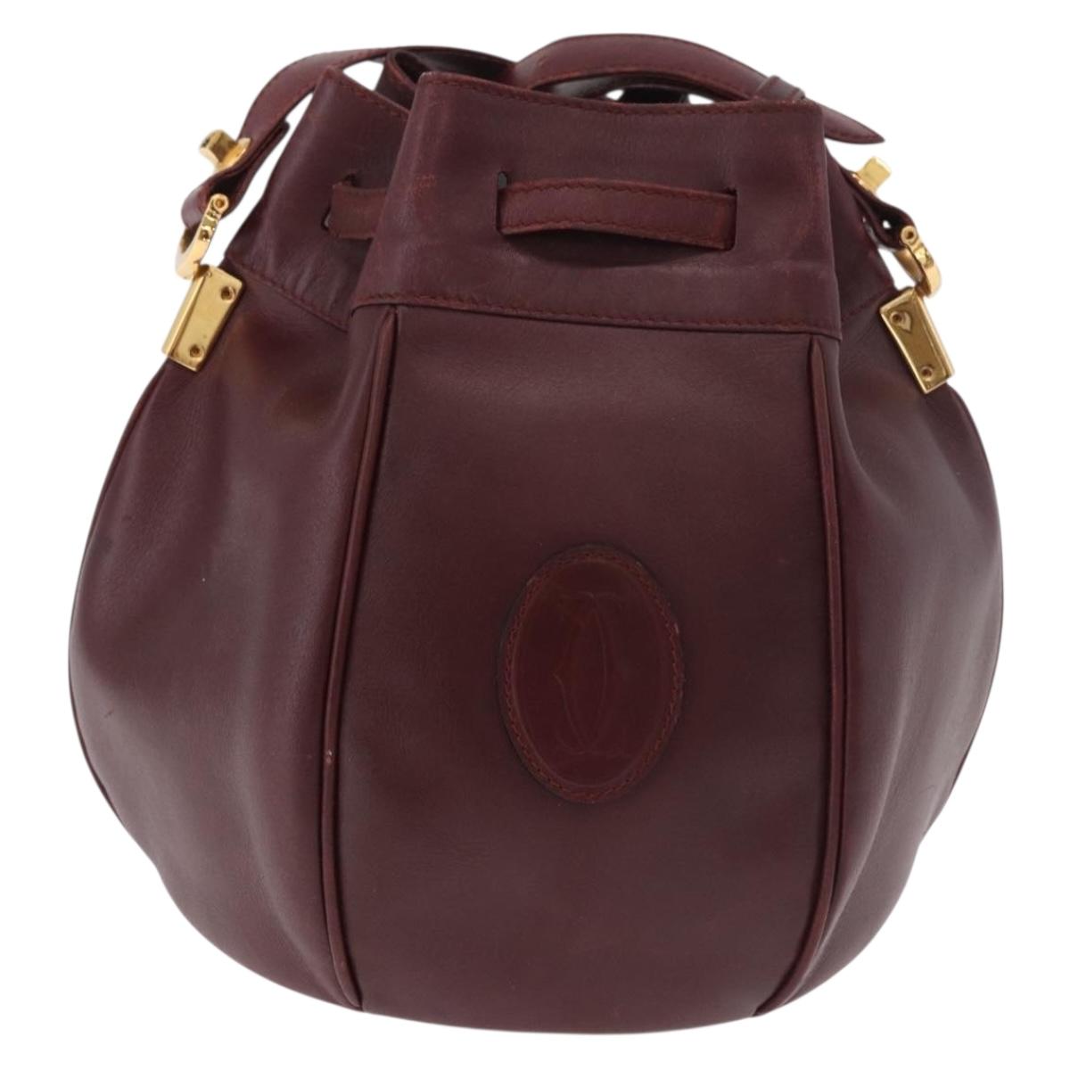 CELINE Must Line Purse Shoulder Bag Leather Bordeaux Gold Auth bs35428