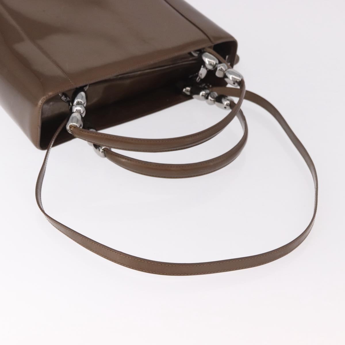Christian Dior Maris Pearl Bag Patent Leather 2way Bronze Silver Auth bs35429